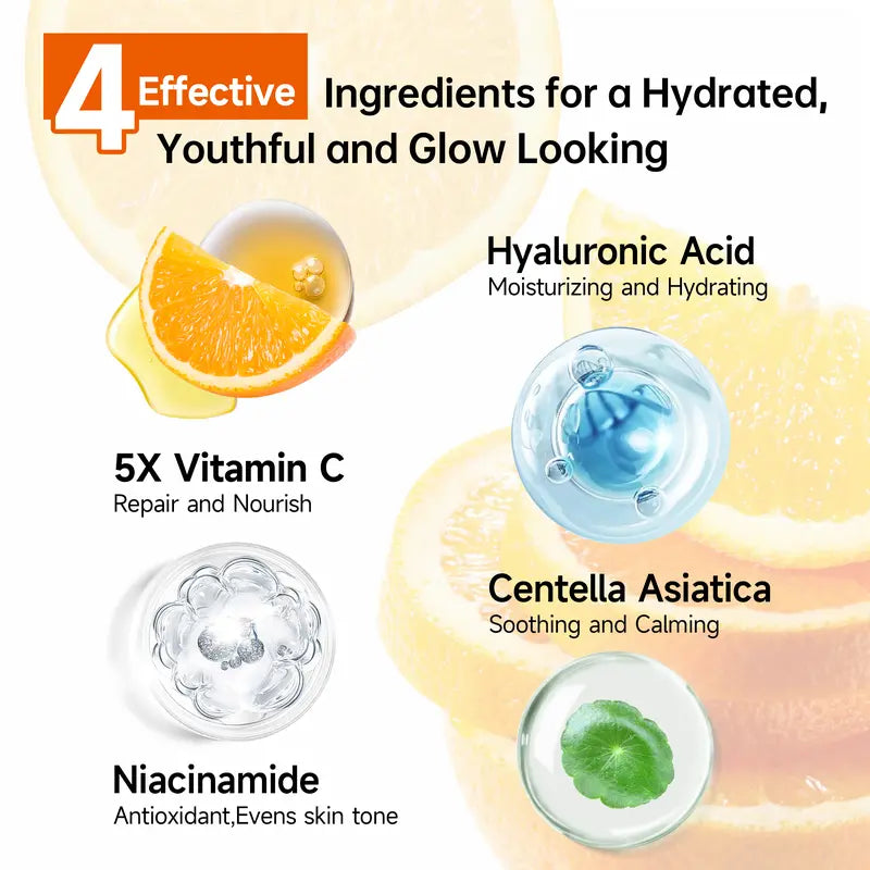 Findglee Korean 5X Vitamin C Skincare Set with Cleanser, Toner, Serum, Lotion, Eye and Face Cream