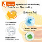 Findglee Korean 5X Vitamin C Skincare Set with Cleanser, Toner, Serum, Lotion, Eye and Face Cream