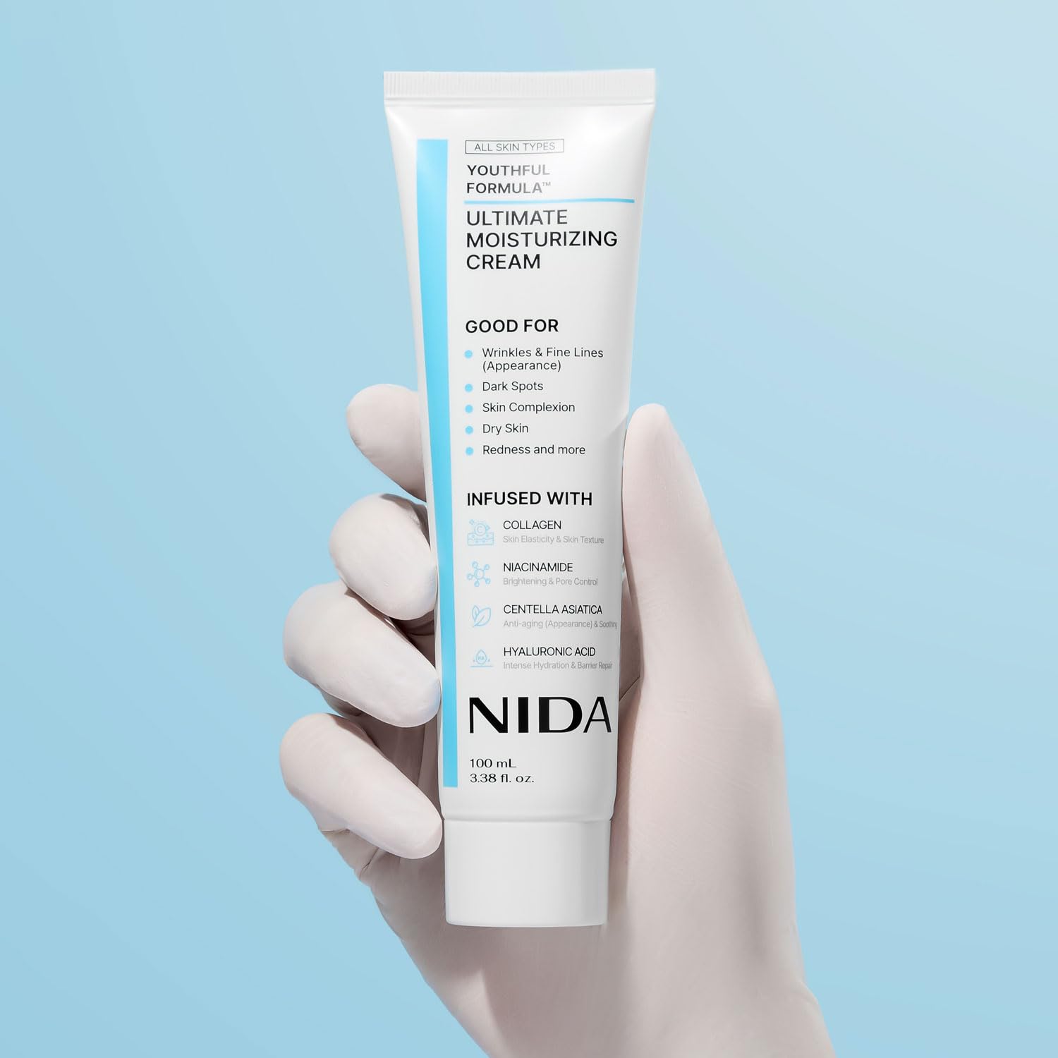 Findglee NIDA Youthful Formula Dry Skin Moisturizer with Hyaluronic Acid, Niacinamide & Collagen
