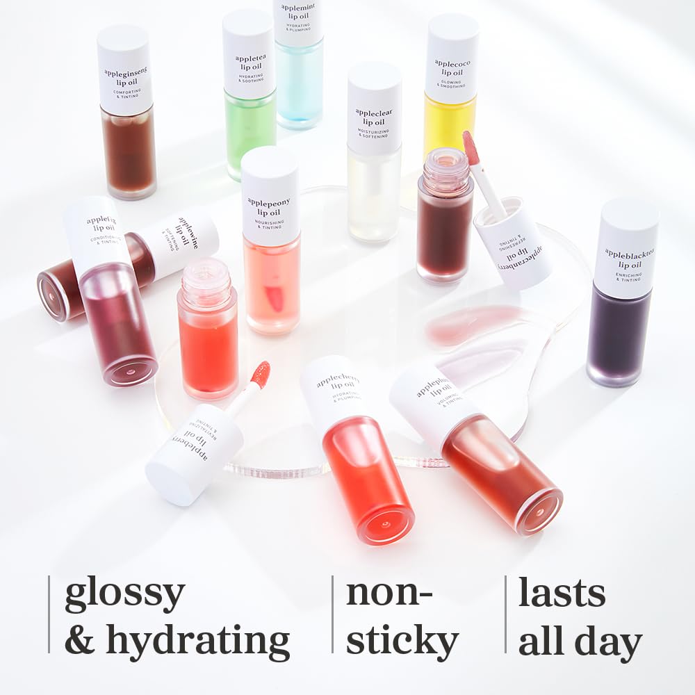 Findglee Korean Lip Oil Trio – Appleberry, Appleplum & Applewine, Sheer Tinted Gloss Set