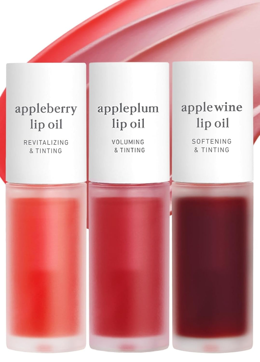 Findglee Korean Lip Oil Trio – Appleberry, Appleplum & Applewine, Sheer Tinted Gloss Set
