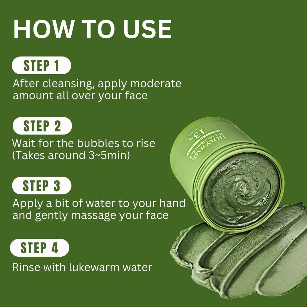 Findglee Holy Basil Bubble Deep Mask with Korean Clay & PHA for Pores, Blackheads & Blemishes