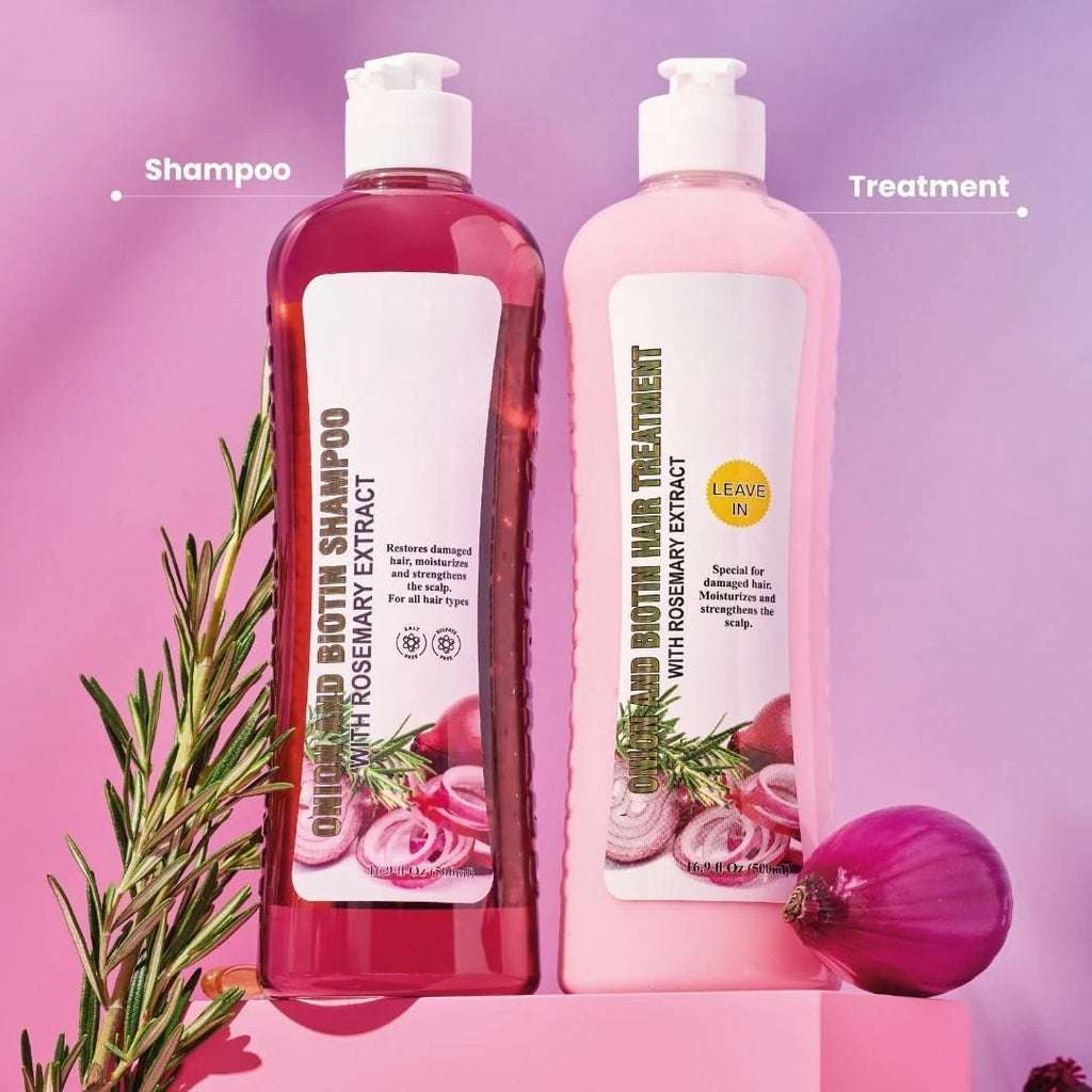 Findglee Onion Biotin & Rosemary Shampoo + Treatment Set for Thicker, Fuller Hair