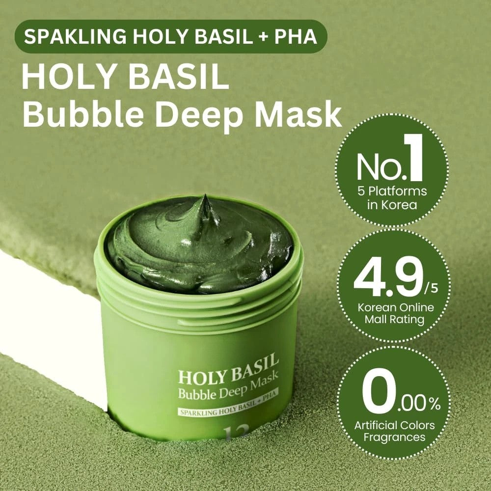 Findglee Holy Basil Bubble Deep Mask with Korean Clay & PHA for Pores, Blackheads & Blemishes