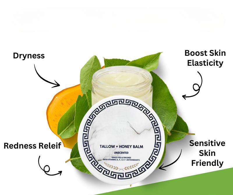 Findglee Grass-Fed Tallow Balm with Honey & Vitamins A, D, E, K for Dry and Sensitive Skin