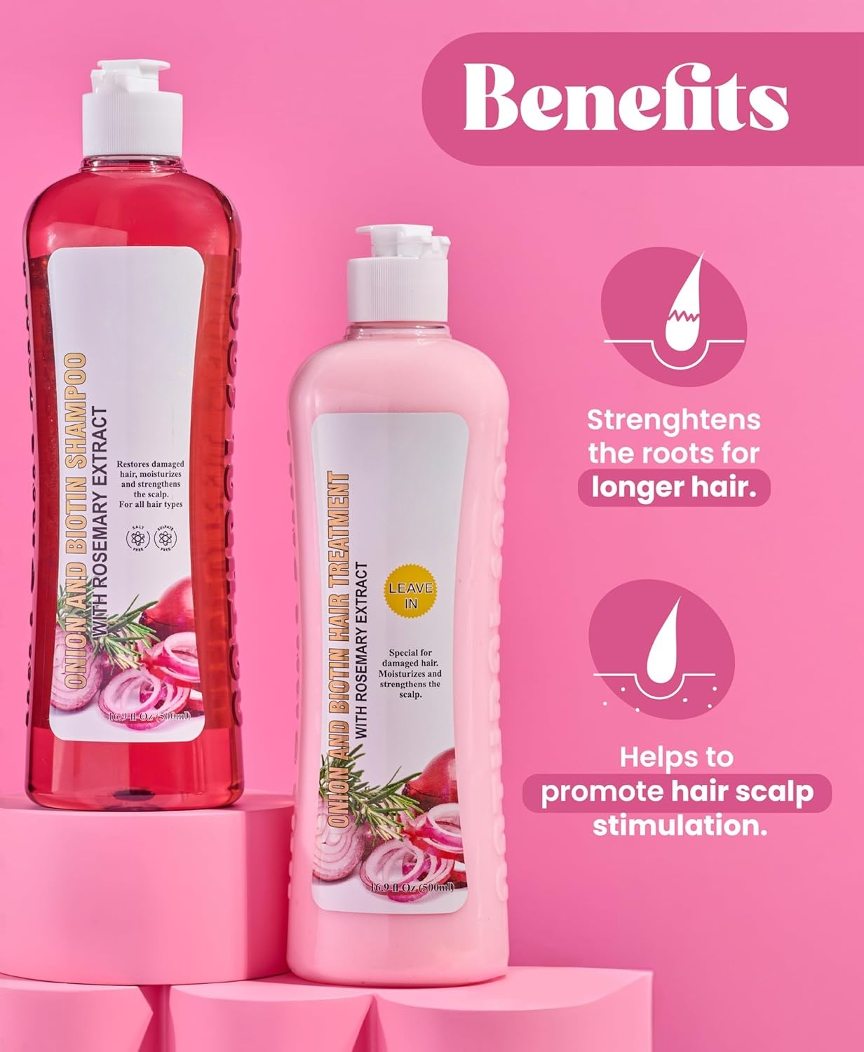 Findglee Onion Biotin & Rosemary Shampoo + Treatment Set for Thicker, Fuller Hair