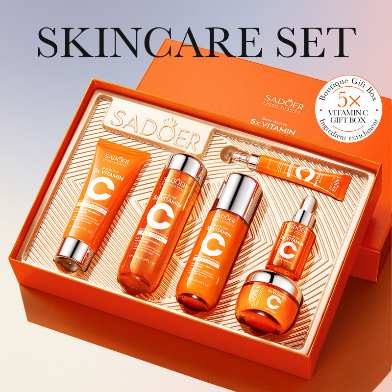 Findglee Korean 5X Vitamin C Skincare Set with Cleanser, Toner, Serum, Lotion, Eye and Face Cream