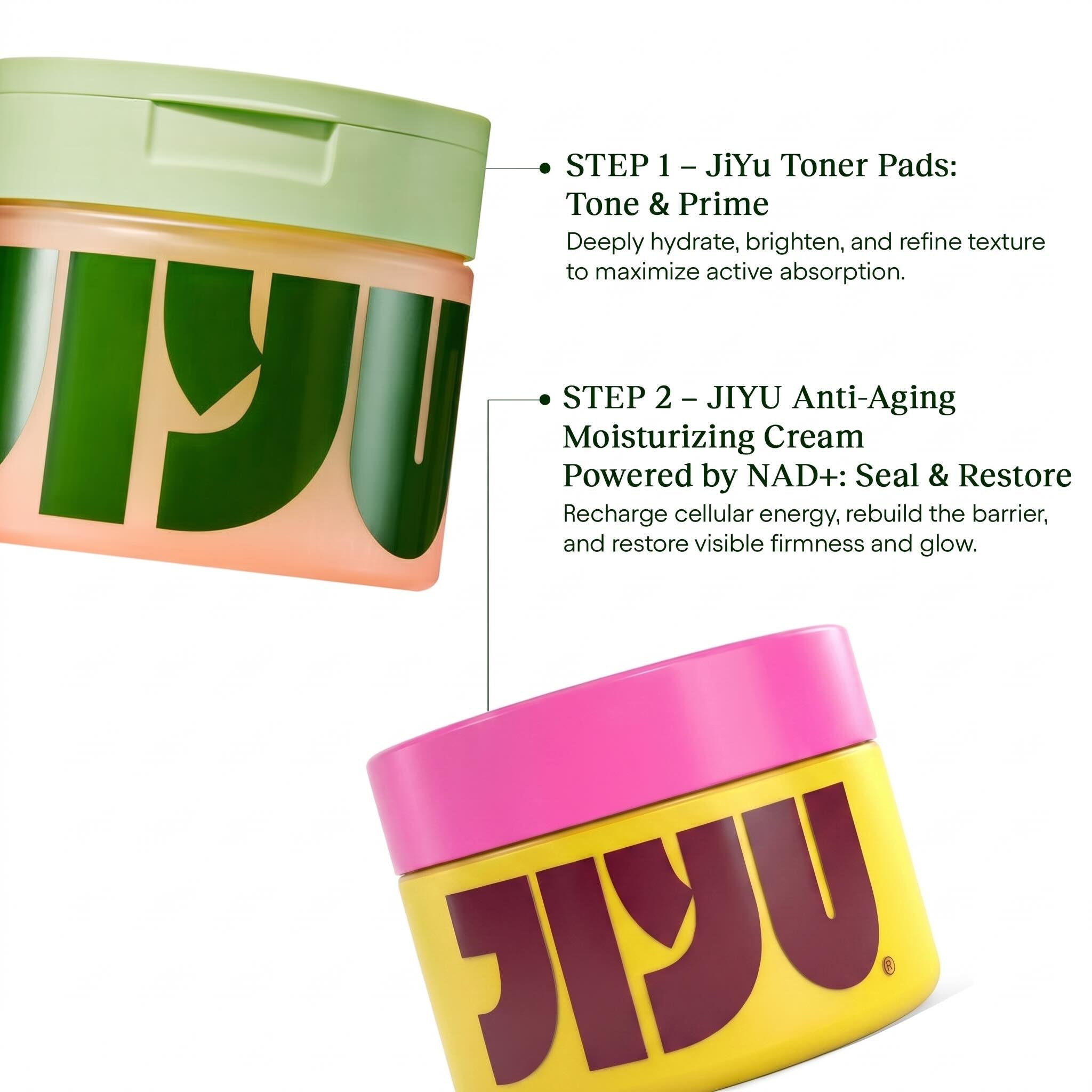 Findglee JiYu Anti-Aging Glow-Up Bundle with Renewal Toner Pads and NAD+ Moisturizing Cream